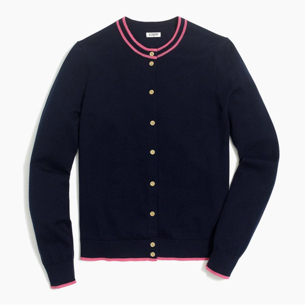 NEW J. Crew Tipped Caryn Cardigan 100% Cotton in Navy/Hot Pink - size XS!